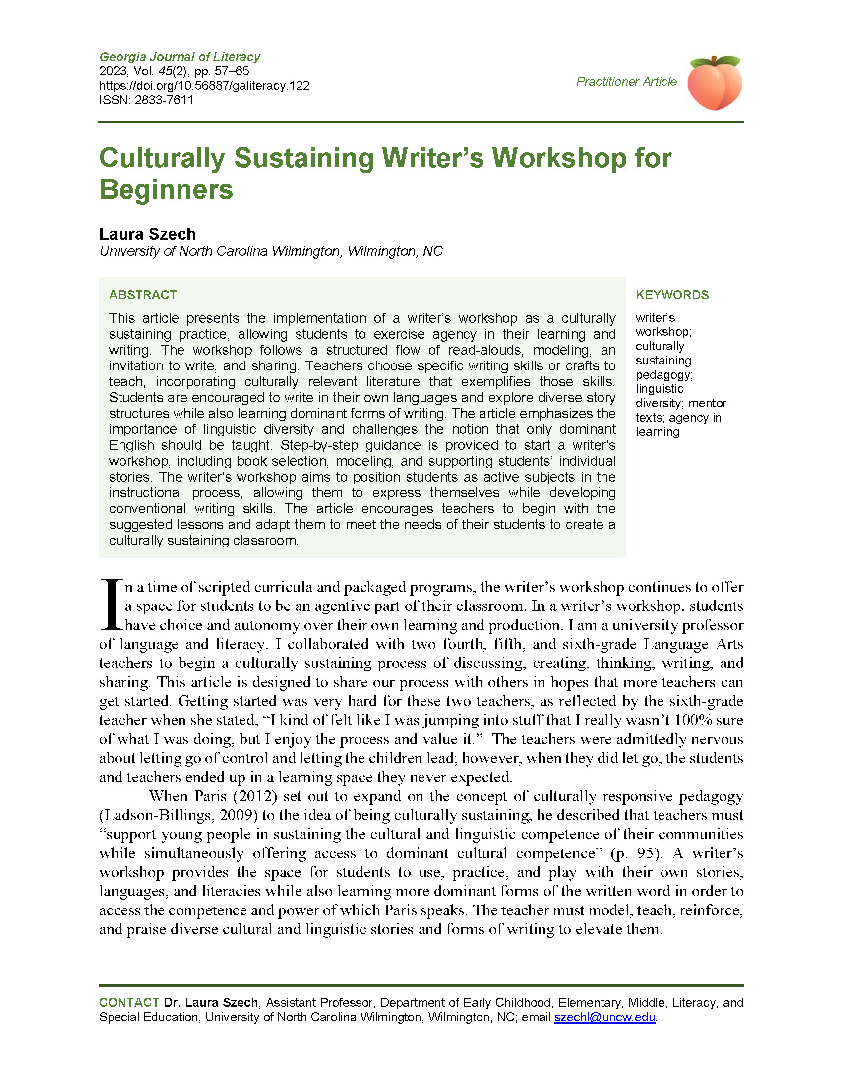 122 Culturally Sustaining Writer’s Workshop (Szech, 2023)