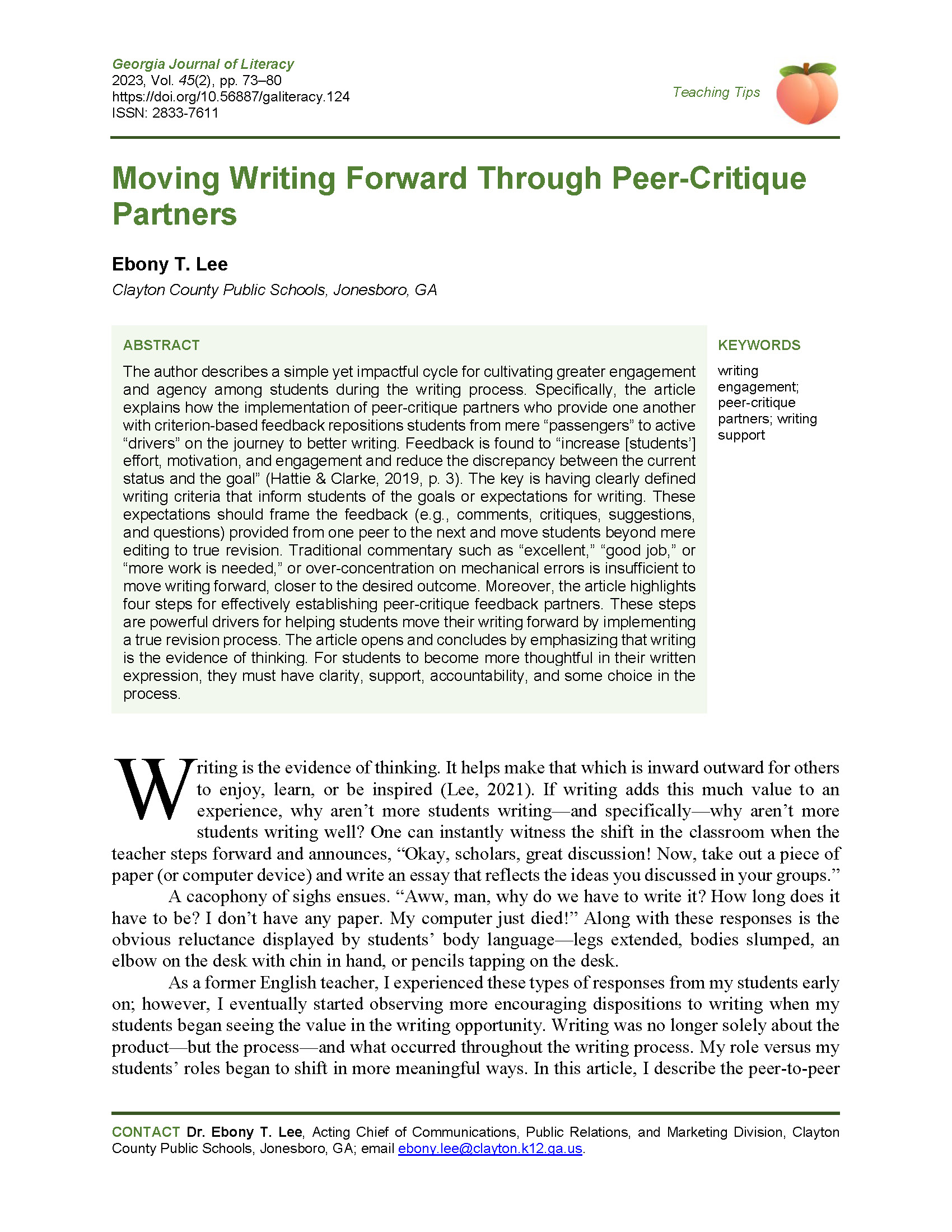124 Writing Peer-Critique Partners (Lee, 2023)