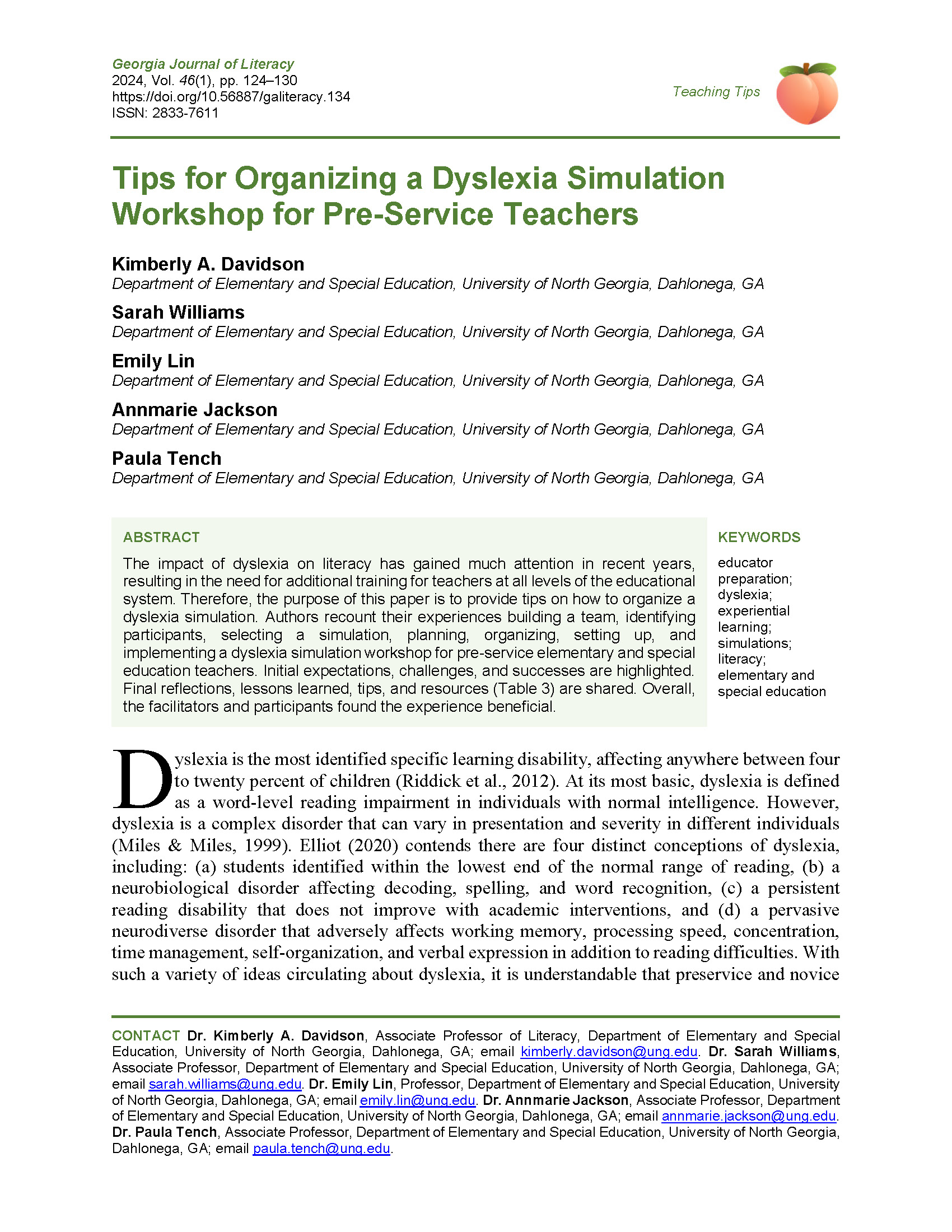 Dyslexia Simulation for Pre-Service Teachers (Davidson et al., 2024)