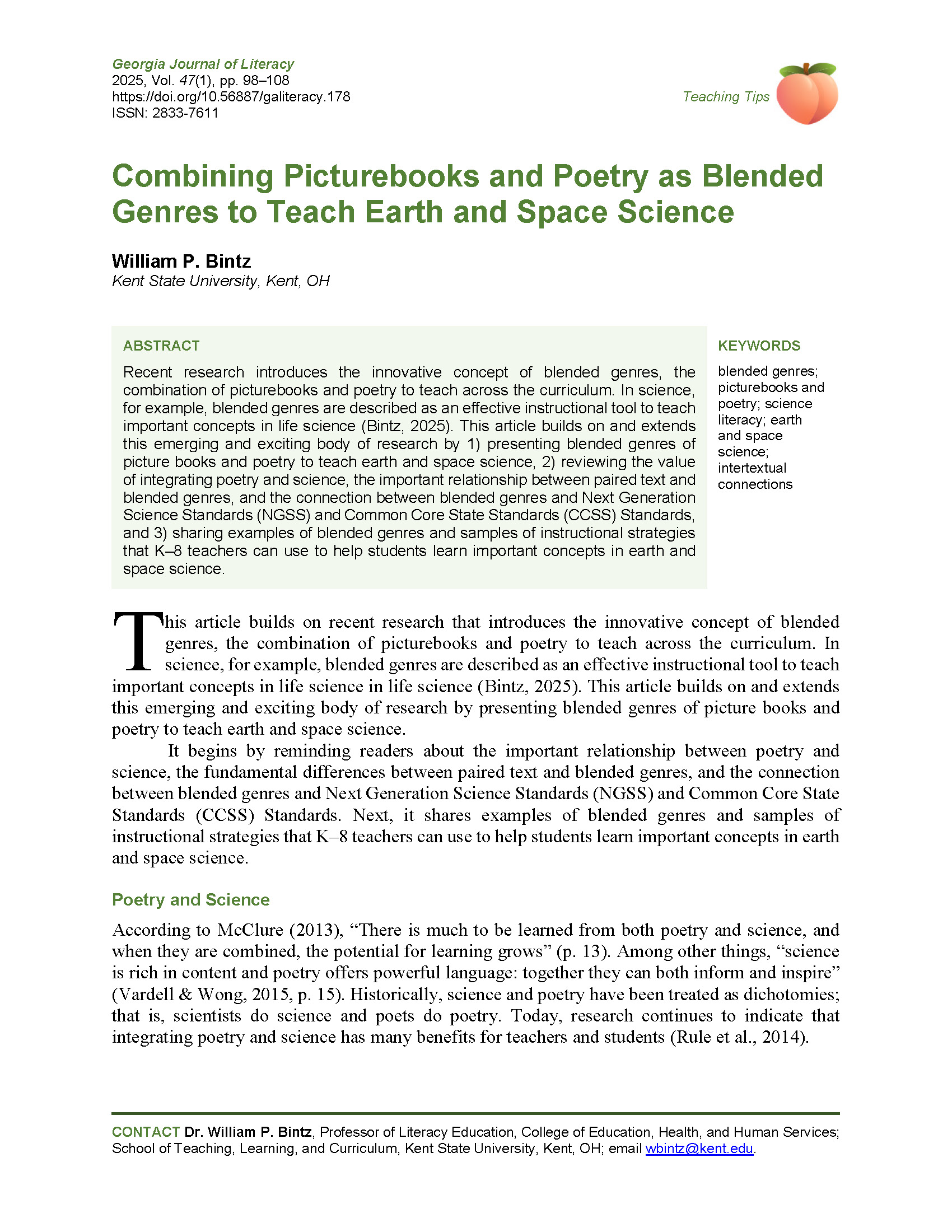 178 Picturebooks and Poetry to Teach Earth and Space Science (Bintz, 2025)