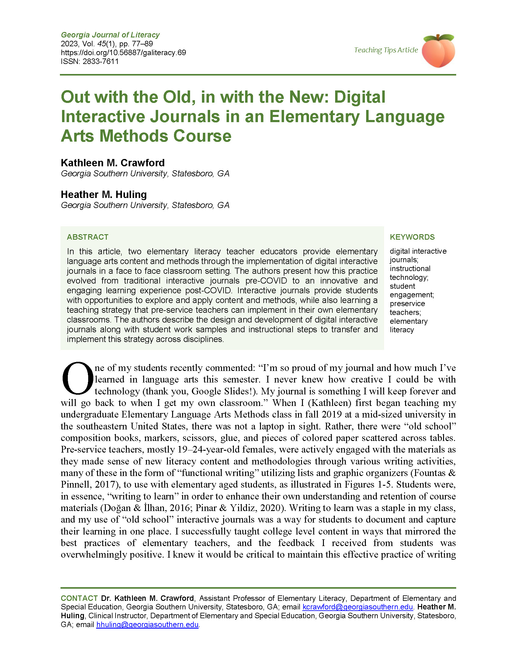 Digital Interactive Journals (Crawford & Huling, 2023)