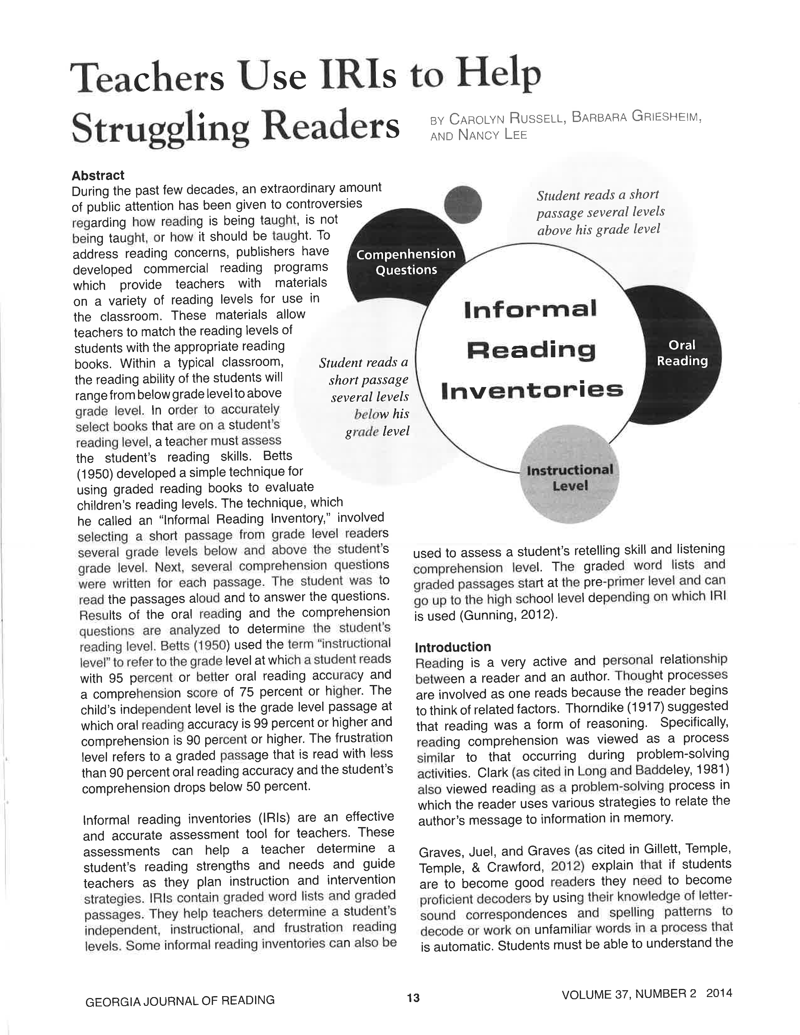 Teachers Use IRIs to Help Struggling Readers