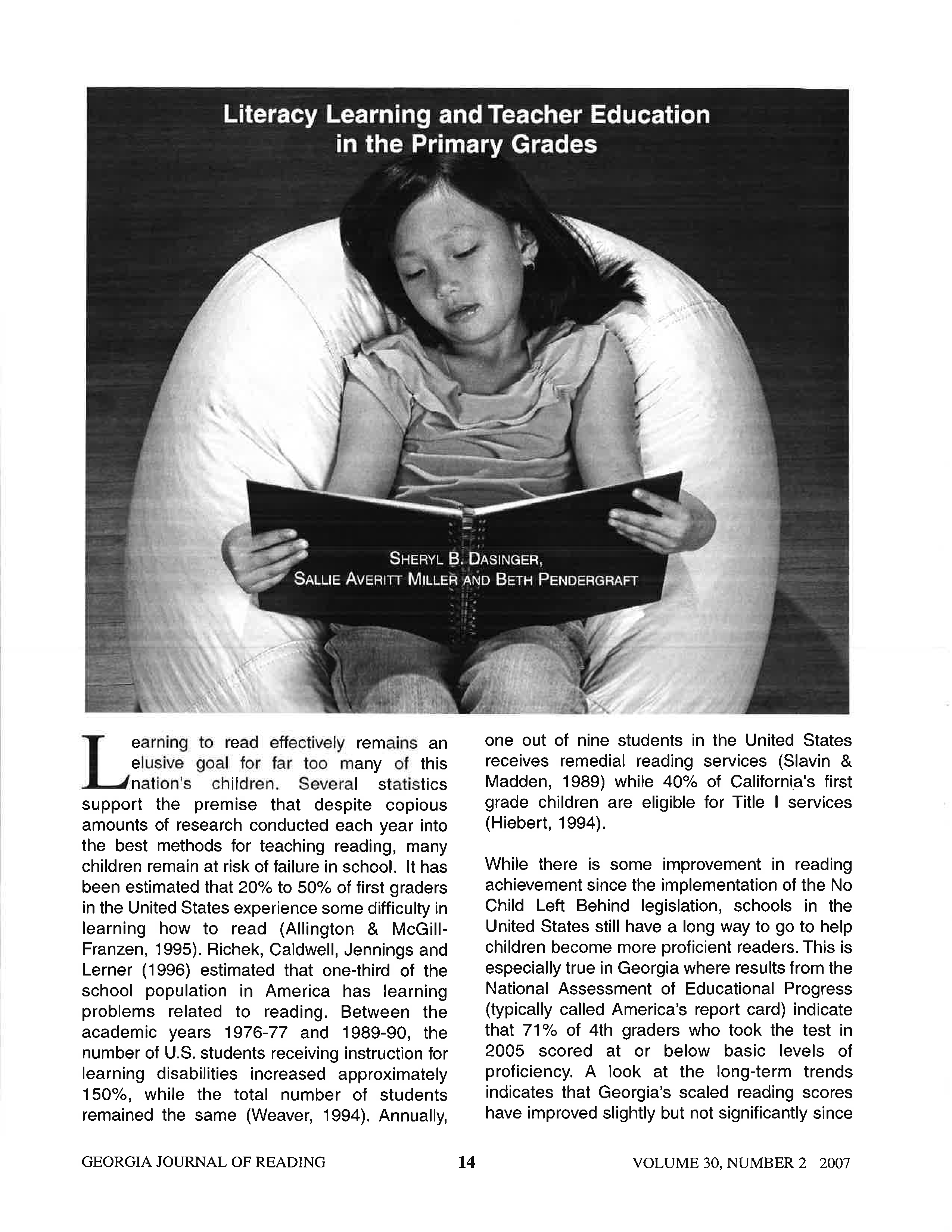 Literacy Learning and Teacher Education in the Primary Grades