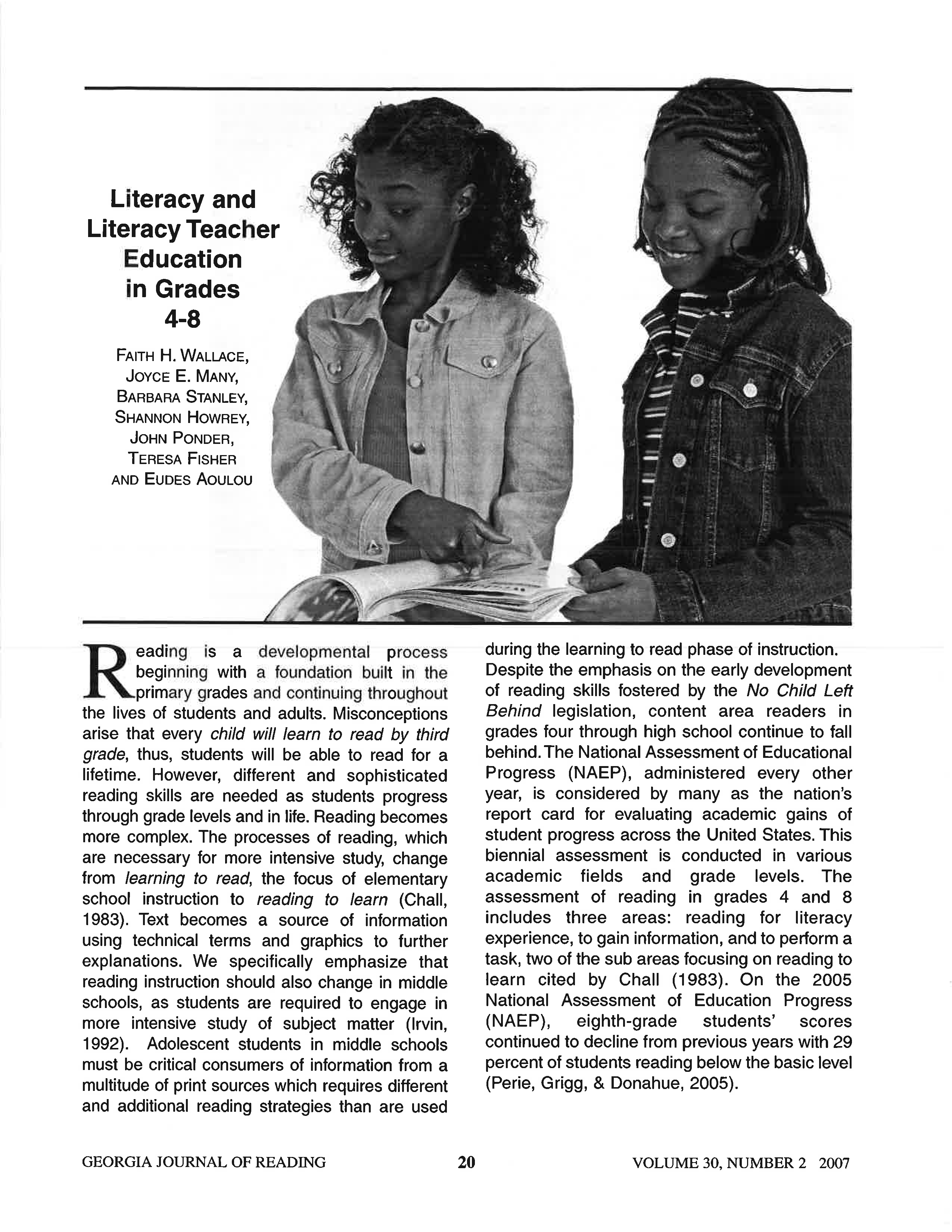 Literacy and Literacy Teacher Education in Grades 4-8